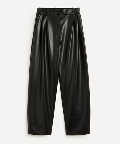 A.w.a.k.e. Faux-leather Front Pleat Trousers In Black