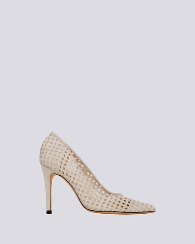 Iro Larson Perforated Suede Pointed Pumps In Ecru