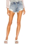 Free People Loving Good Vibrations Cotton Frayed Denim Shorts In Denim-light