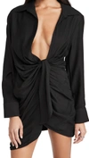 Jacquemus La Robe Bahia Drape Long Sleeve Shirtdress In Black