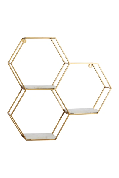 Willow Row Metal Pentagon-shaped Wall Shelf In Gold