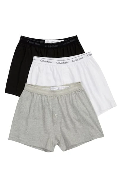 Calvin Klein 3-pack Knit Cotton Boxers In Heather Grey/ White/ Black