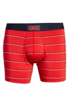 Saxx Vibe Performance Boxer Briefs In Red Shallow Stripe