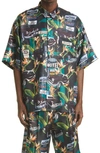GIVENCHY RELAXED FIT MOTEL CARS PRINT BUTTON-UP SILK SHIRT,BM60NT13K4
