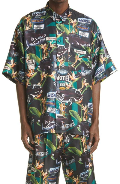 Givenchy Relaxed Fit Motel Cars Print Button-up Silk Shirt In Multicolour