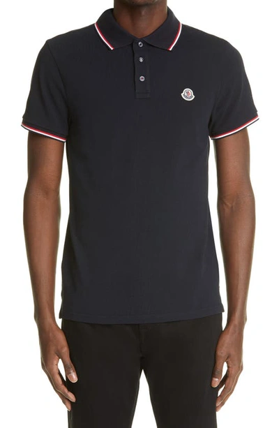 Moncler Maglia Basic Flag Regular Fit Polo Shirt In Medium Blue