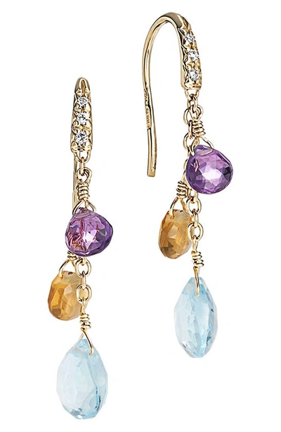 MARCO BICEGO PARADISE 18K YELLOW GOLD DIAMOND TOPAZ & SEMIPRECIOUS STONES SHORT DROP EARRINGS,OB1742-AB MIX01T Y