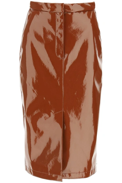 Sportmax Patent Leather Pencil Skirt In Brown