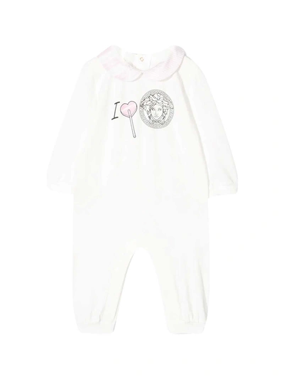Young Versace Babies' White Romper Young In Bianco/rosa
