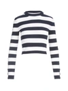 Michael Michael Kors Striped Button-cuff Cotton Sweater In Navy Blue