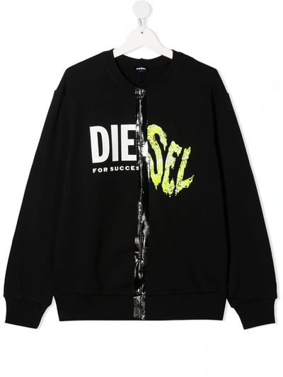 Diesel Teen Sbiaysplit Logo-print Cotton Sweatshirt In Black