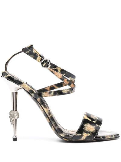 Philipp Plein Leopard-print Strappy Sandals In Brown