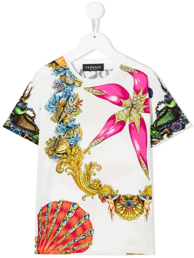 Young Versace Kids' Baroque Sea Creature-print T-shirt In White