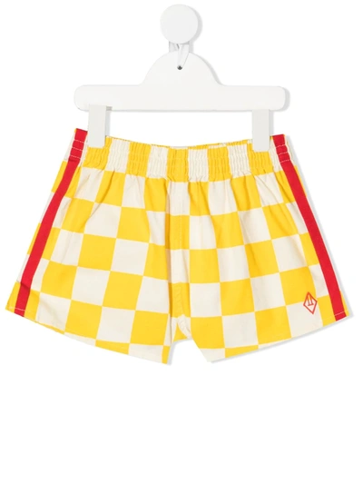 The Animals Observatory Kids' Check-print Stripe-detail Shorts In Yellow