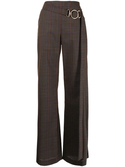 Monse Plaid Vented Wide Leg Trousers In Brown