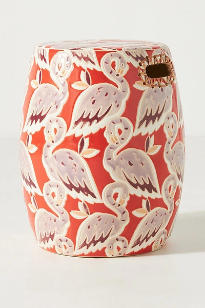 Anthropologie Flamingos Ceramic Stool In Orange