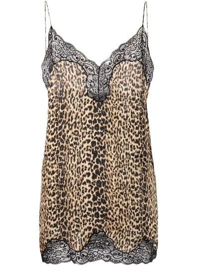 Saint Laurent Lace-trimmed Leopard-print Silk Mini Dress In Black/brown