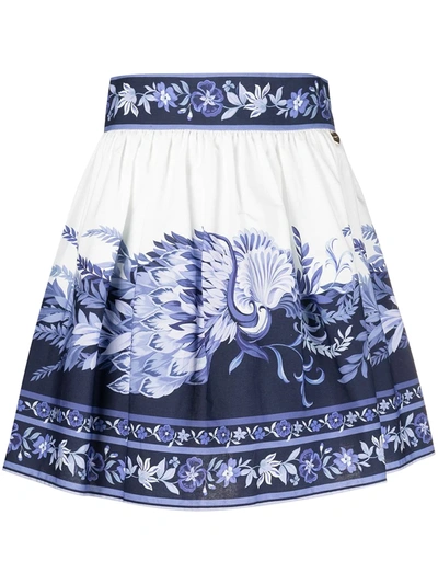 Twinset Porcelain Printed Mini Skirt In Blue And White