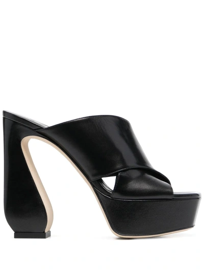 Si Rossi 125mm Platform Leather Mules In Black