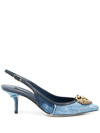 Dolce & Gabbana 60mm Denim Patchwork Sling Back Pumps In Blue