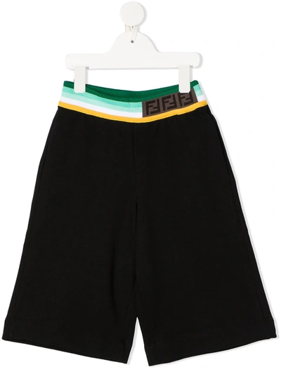 Fendi Black Teen Bermuda With Multicolor Band At The Waist