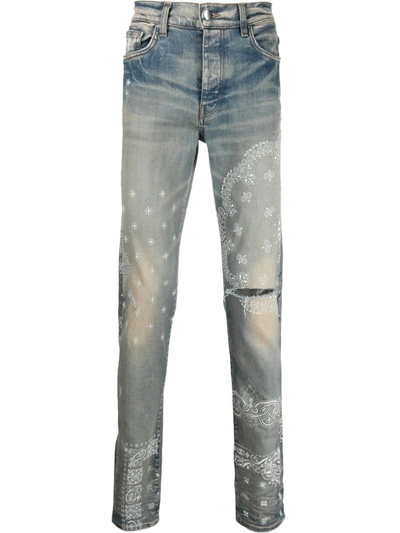 Amiri Paisley-print Mid-rise Slim-fit Jeans In Blue
