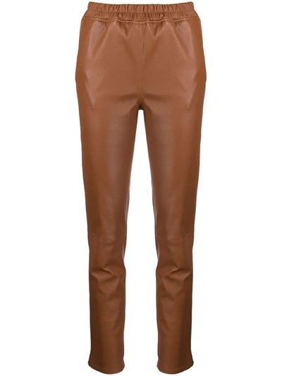 Arma Elasticated Leather Trousers In Brown