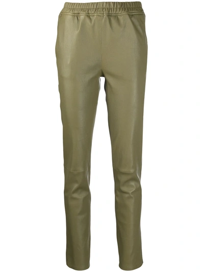 Arma Elasticated Leather Trousers In Green