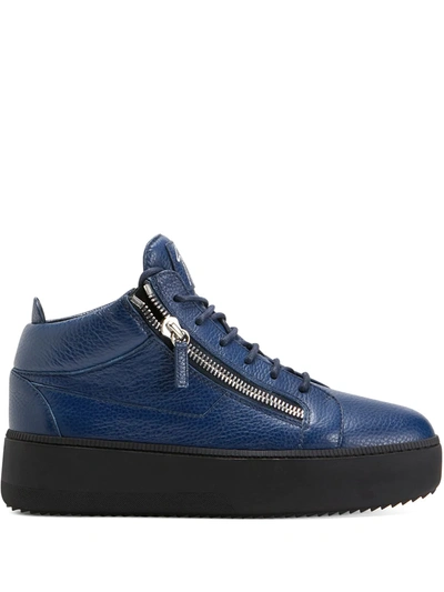 Giuseppe Zanotti Men's Leather Double-zip Platform Sneakers In Navy