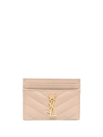 Saint Laurent Monogram Quilted Cardholder In Beige