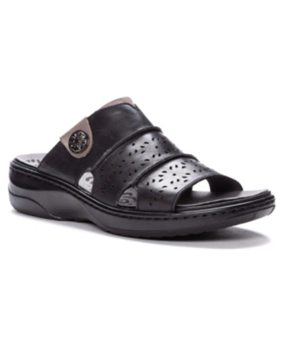 Propét Gertie Womens Leather Open Toe Slide Sandals In Black