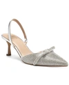 Inc International Concepts Women's Gelsey Slingback Kitten-heel Pumps, Created For Macy's In Silver Crystal