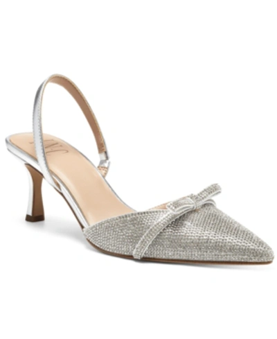 Inc International Concepts Women's Gelsey Slingback Kitten-heel Pumps, Created For Macy's In Silver Crystal
