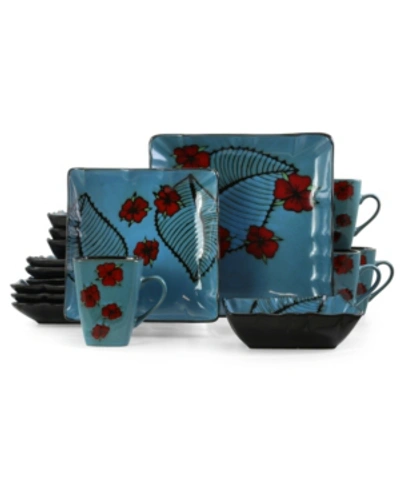 Elama Aloha Tide 16 Piece Luxurious Stoneware Dinnerware Set In Aqua