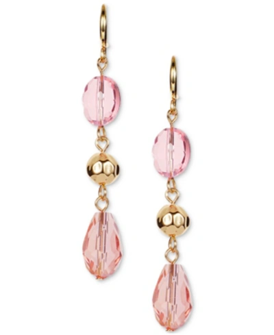 Style & Co Gold-tone & Stone Bead Linear Drop Earrings, Created For Macy's In Pink