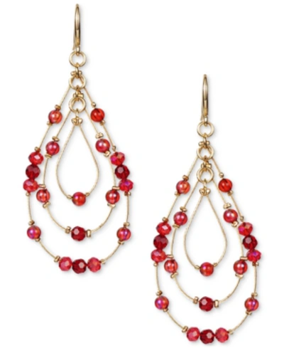 Style & Co Multi-bead Triple-teardrop Drop Earrings, Created For Macy's In Red