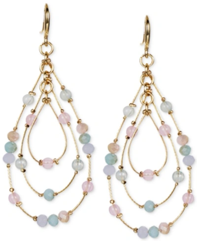 Style & Co Multi-bead Triple-teardrop Drop Earrings, Created For Macy's In Gold