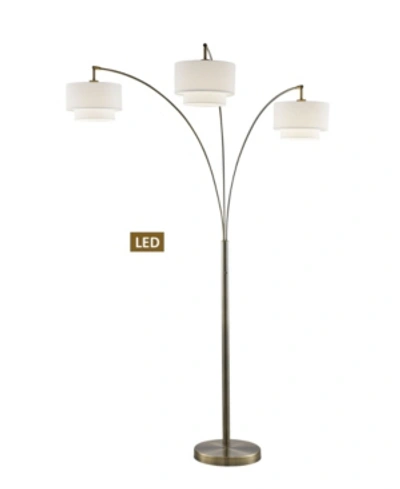 Artiva Usa Lumiere Iii 83" Double Shade Off-white Shade Led Arched Floor Lamp With Dimmer In Brass-off White