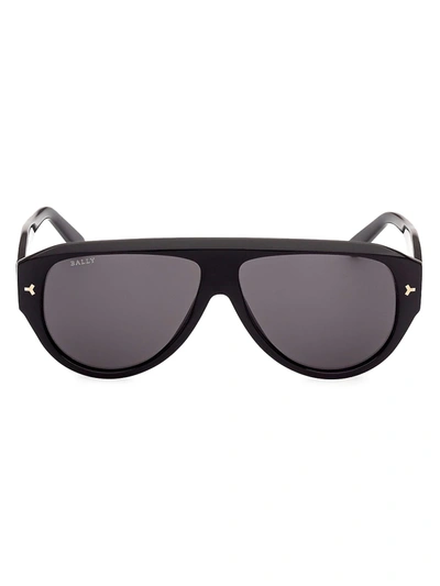 Bally 60mm Plastic Aviator Sunglasses In Shiny Black Smoke