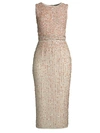 Mac Duggal Vertical Sequin Midi Sheath Dress In Beige/gold