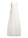 AIDAN MATTOX PLUNGING TIERED FEATHERED GOWN,400013796748