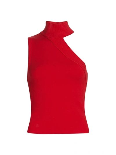 Alice And Olivia Kiki Multi-stitch Turtleneck Cutout Tank In Bright Poppy