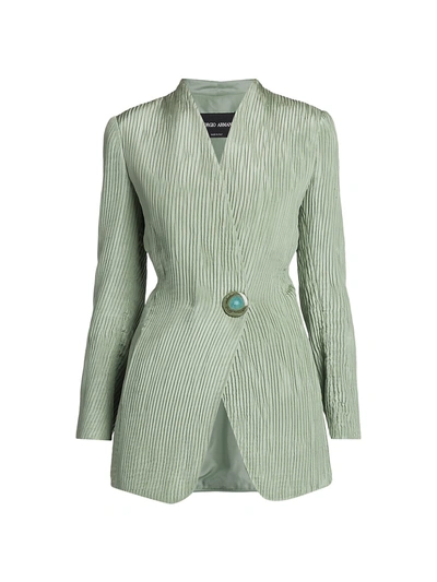 Giorgio Armani Silk Plisse Effect Elongated Jacket In Green