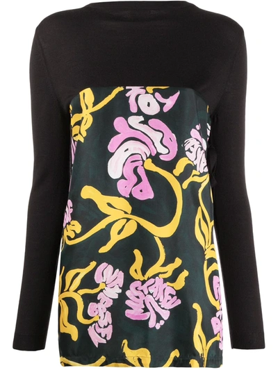 Marni Floral-print Panelled Jumper In Black