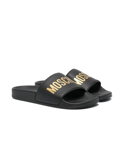 Moschino Logo-hardware Slides In Black