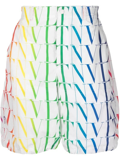 Valentino Vltn Fluorescent Logo Drawstring Shorts In White