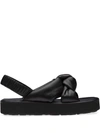 Miu Miu Padded Leather Flatform Slingback Sandals In Black