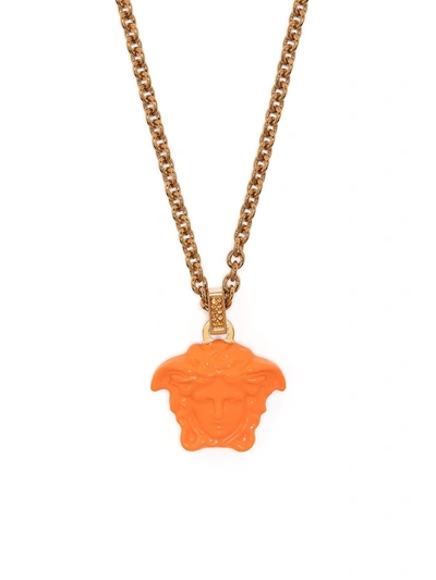 Versace Varnished Medusa Charm Necklace In Gold