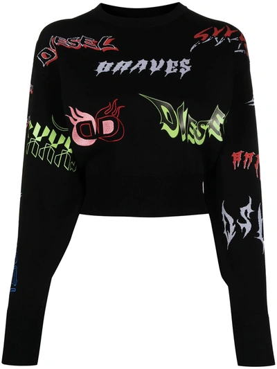 Diesel Logo-embroidered Long-sleeve Sweatshirt In Black