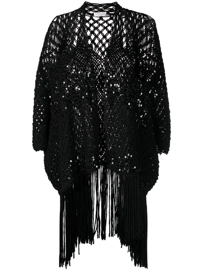 Brunello Cucinelli Sequin-embellished Fringed Macramé Linen And Silk-blend Cardigan In Black